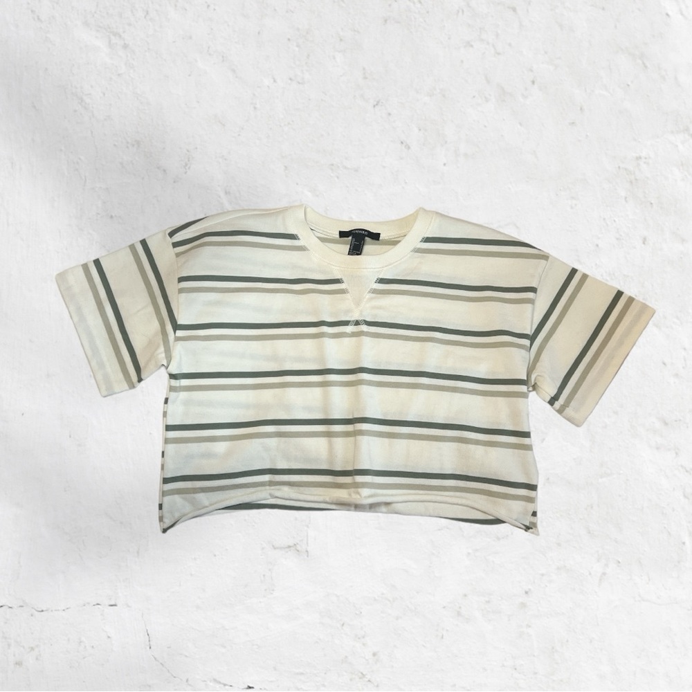 ivory olive green oversized crop tee